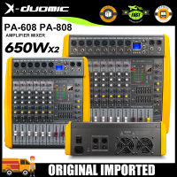 X-DUOMIC PA-608 PA-808  มิกเซอร์มืออาชีพพร้อมเพาเวอร์แอมป์ ，เครื่องเล่นแฟลชไดร์ฟจอแสดงผลดิจิตอลบลูทูธในตัว ，4 ช่องอินพุตโมโน, พร้อม XLR เคลือบทองและอินพุตสายแบบบาลานซ์