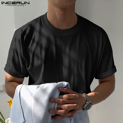 เสื้อยืดเสื้อยืดคอกลมธรรมดาลำลองสำหรับผู้ชายแขนสั้น INCERUN (ลดล้างสต๊อก)