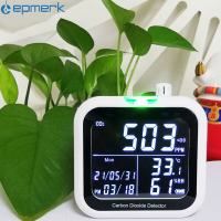 [electronicshop]อุปกรณ์ตรวจสอบความชื้นอุณหภูมิ CO2,เครื่องตรวจจับคุณภาพอากาศในครัวเรือนพร้อมฟังก์ชั่นแสดงเวลาอเนกประสงค์