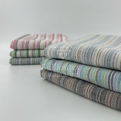 ผ้าเนเชอรัล สไตร์ท Natural Stripe ผ้าทอลายริ้วสลับสี สีสวย เนื้อเบาสบาย ลายมินิมอลสุดๆ ขนาด 1 หลา พร้อมส่ง
