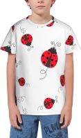 White Background Red Ladybug Youth Short Sleeve T-Shirt 3D Graphic Tee Tops Shirts for Boys Teens