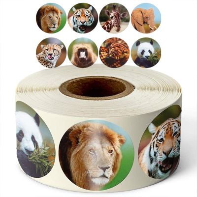 【CW】☍  8 Designs Animals Stickers Adhesive Label Sticker 500pcs/Roll Scrapbooking for Student Kids 1 INCH Round Reward