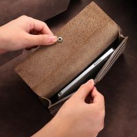 ZZOOI Vintage Men Long Wallet Luxury Crazy Horse Leather Purse for Man Business Male Clutch Wallets Card Holder Handbag Phone Pocket