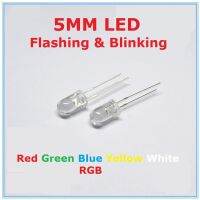 100PC Blinking 5mm Flashing LED Diode Flash RGB Transparent Multicolor Flicker Round 5 Mm Light-Emitting Diode Red Yellow Blue Electrical Circuitry Pa