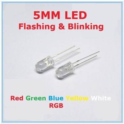 100PC Blinking 5mm Flashing LED Diode Flash RGB Transparent Multicolor Flicker Round 5 Mm Light-Emitting Diode Red Yellow Blue Electrical Circuitry Pa