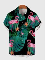 Summer Flamingo Print Shirts Casual Polo Collar Mens Shirt Fashion Animal Print Shirt Hawaiian Beach Style Shirt 3D Print Shirt