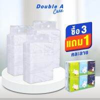 เซต (3 Soft แถม 1 แพ็ก Pocket Cotton) Double A Care เพียว &amp; พรีเมียมทิชชู หนา 3 ชั้น แบบ ซอฟท์แพ็ค Soft PACK