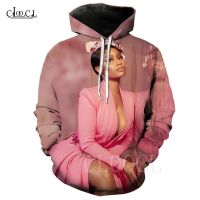 แร็ปเปอร์ยอดนิยม Nicki Minaj พิมพ์ 3D Hoodie เด็กชาย / หญิง แฟชั่นฮิปฮอป Hoodie Nicki Minaj Character บุรุษพิมพ์ Hoodie สีชมพู