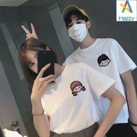 COD Mens and womens small pattern printed short sleeve T-shirt cotton couple T-shirt