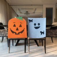 Ghost Chair Seat Protector Home Decor for Chairs Decorations Pumpkin Chair Back Cover 2Pcs Halloween Chair Covers Set Sofa Covers  Slips