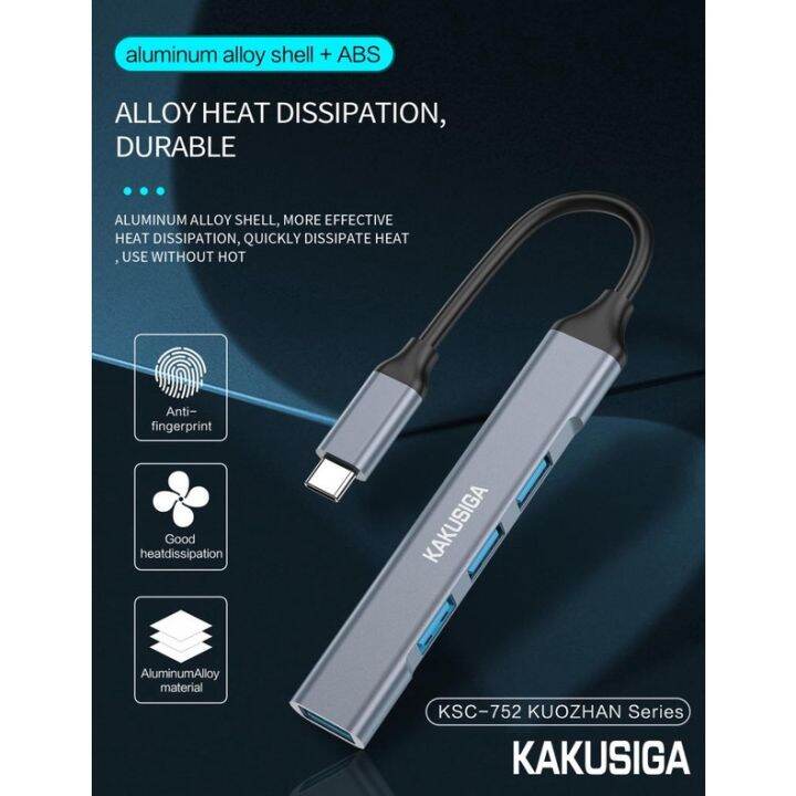 kakusiga-ksc-752-hub-4in1-converter-type-c-to-usb-3-0-usb-2-0-3-dark-color-5gbps-480mbps-9a-usb3-0-5v0-5a-usb2-0