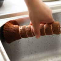 【YF】 Natural Coconut Brown Pot Brush Non-stick Oil Long Handle Pan Fibre Scourer Cleaning Can Hang Type