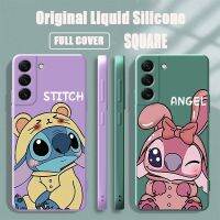 เคส Lilo Stitch ลายการ์ตูนดิสนีย์น่ารัก,S23 Samsung Galaxy S10e S21 S10เอฟอี S20 S8 S22เป็นพิเศษ S9 5ก. พร้อมปกปิดแบบเหลวสี่เหลี่ยมแวววาว