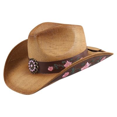 100% ฟางทอผ้าเย็บปักถักร้อยหมวกคาวบอยตะวันตกสําหรับผู้ชายผู้หญิง Cowgirl Jazz Cap Summer Beach Sun Hat Sombrero Hombre▨