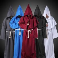 ☢♈✘ touji205285128 Medieval Priest Monk Costume Death Hooded Cloak Long-sleeve Robe Props