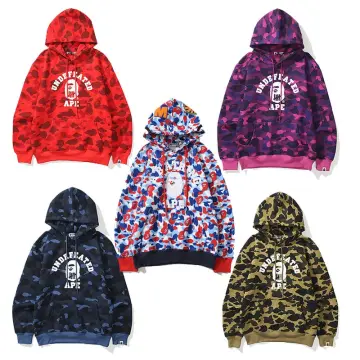Buy Bape Hoodie 3D Printed Fashion Hip Hop Shark Ape Camo Print Cotton Red  Sweater Casual Loose Zip Casual Dark Purple Jackets For Men And Women at