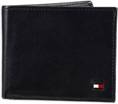 Tommy Hilfiger Mens Leather Wallet – Slim Bifold with 6 Credit Card Pockets and Removable ID Window One Size Dark Black