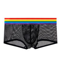 【2023】New Men Rainbow Underwear ers Breathable Mesh Hollow Out Hole Shorts Male Panties Lingerie Cuecas