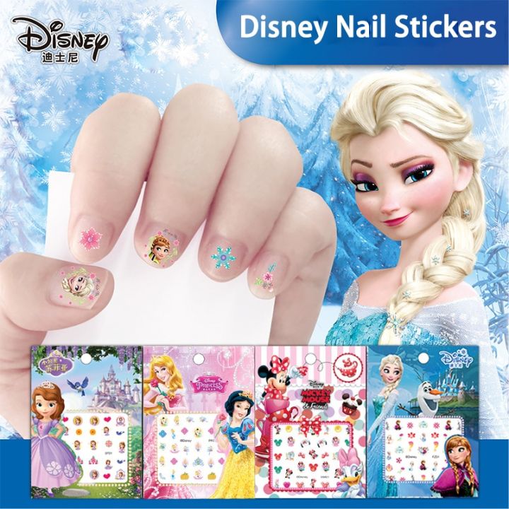 cartoon-frozen-princess-pooh-bear-snow-white-makeup-nail-stickers-minnie-mickey-mermaid-stitch-stickers-toy-for-kids-diy