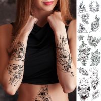 3D Flower Triangle Temporary Tattoos For Women Girl Fake Wolf Deer Geometry Tattoo Sticker Peony Dahlia Body Art Adults Tatoos