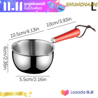 ?SHUNCHANG หม้อน้ำมันสแตนเลสมีด้ามจับไม้ขนาด120มล. 200มล. หม้อต้มนมขนาดเล็กกันไฟลวกเครื่องมือในครัวอุปกรณ์ทำอาหาร