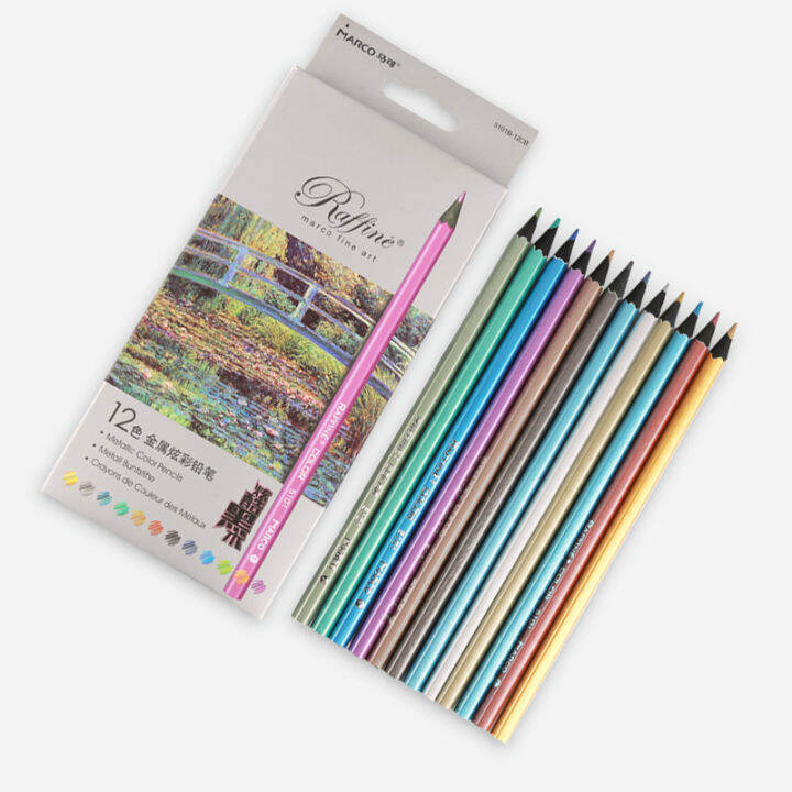 marco-raffine-fine-metallic-color-pencil-set-professional-painting-art-black-wood-pencil-metal-crayon-drawing-stationery-school