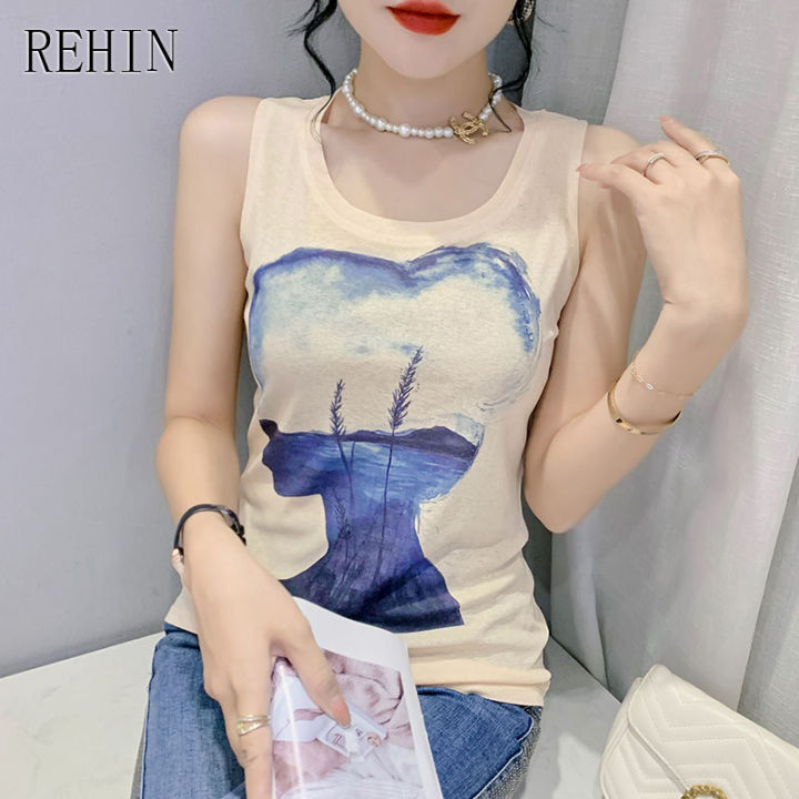 rehin-เสื้อกล้ามผู้หญิงที่ไม่ซ้ำกันลายปั๊มทองเสื้อยืดแขนกุด-s-3xl-เข้ารูปพอดีเสื้อกล้ามฤดูร้อน