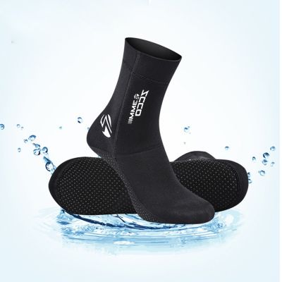รองเท้าลุยน้ำสำหรับว่ายน้ำถุงเท้าดำน้ำนีโอพรีน3มม. รองเท้าชายหาดกันลื่นถุงเท้าโต้คลื่นการดำน้ำตื้นให้ความอบอุ่นรองเท้าชุดว่ายน้ำ