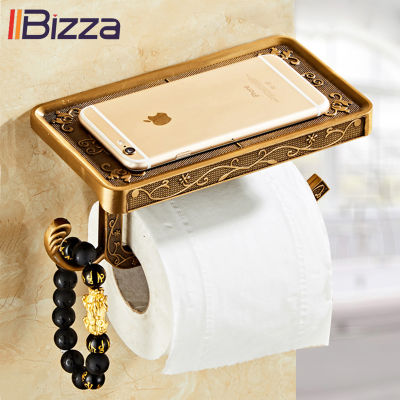Antique Vintage Bronze Carving Bathroom With Phone Shelf Towel Roll Tissue Aluminum Rack Toilet Paper Holder Creative Wall Boxes