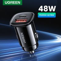 Ugreen ที่ชาร์จ USB ในรถยนต์,USB ที่ชาร์จแบตในรถ30W ชาร์จเร็ว4.0 QC4.0 QC3.0 PD Type C สำหรับ14เหมาะสำหรับโทรศัพท์มือถือ Xiaomi