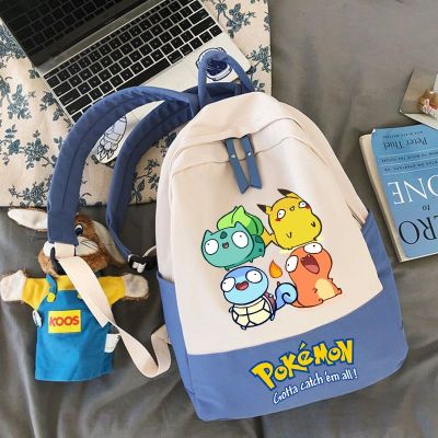 กระเป๋าเป้สะพายหลัง ผ้าแคนวาส ลายการ์ตูน Pokémon Pikachu Jenny Turtle Little Fire Dragon Frog สําหรับนักเรียน