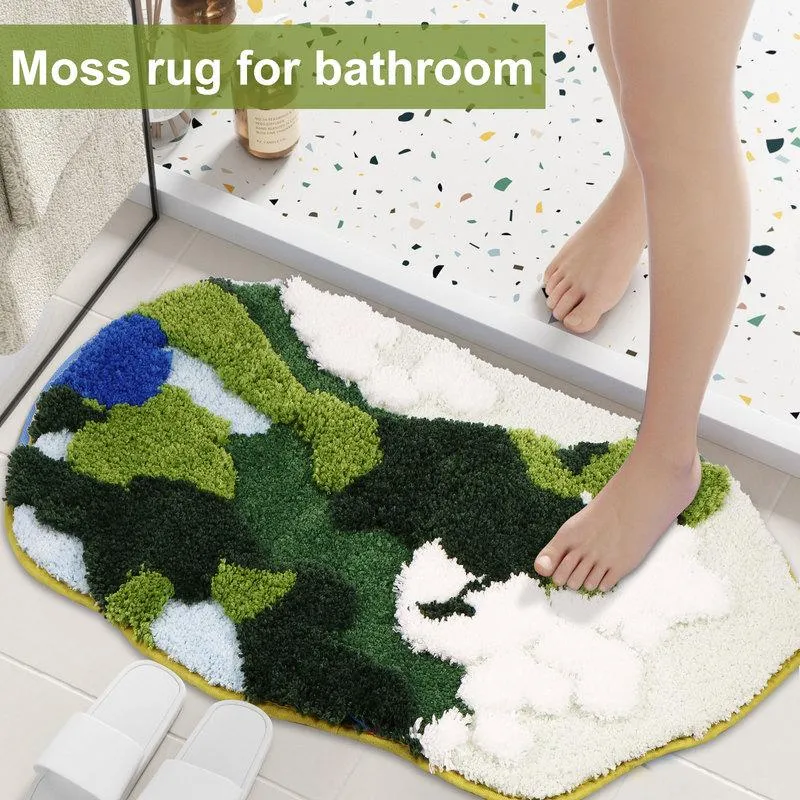 Grass Green Moss Bath Mat for Bathroom Cute 3D Moss Kitchen Rug Non Slip  Moss a