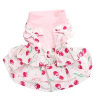 Princess Dog Cat Dress Cherries&amp;Bow Design Pet Puppy Fairy Skirt Spring/Summer Clothes Apparel Dresses