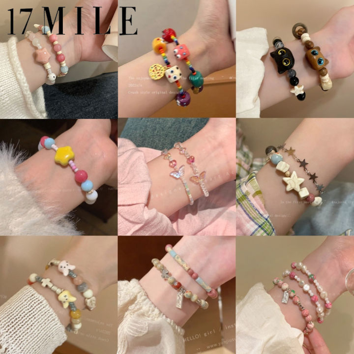 17MILE Cute Cartoon Beaded Bracelet Colorful Pearl Star Butterfly Bracelets  for women fashion jewelry accessories