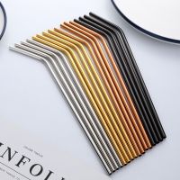 8Pcs Metal Drinking Straw Reusable 6mm Colorful Straws with Cleaner Brush Set Drop shipping  Straw Specialty Glassware