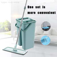 Squeeze Mop With Bucket 360 Rotating Hand Free Washing Flat Cleaning Mop Mop Microfiber Pads Wet Dry Usage Home Cleaning Tools