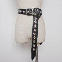 hyfvbujh∋☽  for women long belt black Hollow Rivet knotted soft leather strap pin square buckle waistbands