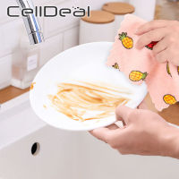 Kitchen Anti-grease Wiping Rags Tableware Dish Washing Cloth Printing Microfiber Water Absorbent Household Cleaning Towel