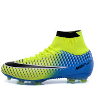 Blue Stripe Printed Design Soccer Boots Men Sport High Top Futsal Football Shoes Non-slip Indoor Training Shoes chuteira society