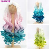 MUZIWIG BJDSD Dolls Wig Hair Heat Resistant Wire Long Curly White Pink Blue Green Ombre Wigs for 13 14 Dolls