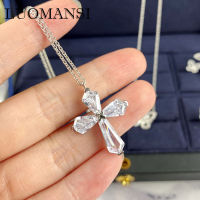 Luomansi 100-S925 Sterling Silver Cross Diamond Pendant Necklace Woman Gift Cocktail Party Fine Jewelry