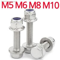 ♦▧☍ External Hex Bolt M5 M6 M8 M10 304 Stainless Steel Outer Hexagon Flange Screw Anti Slip Flange Nylon Locknut Combination Set