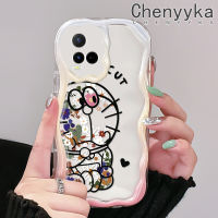 เคส Chenyyyka สำหรับ VIVO Y21 2021 Y21G Y33s Y21s Y21e T1x Y21t 4G ซิลิโคนดอกไม้ที่สวยงามโดราเอมอนเคสโทรศัพท์โปร่งใสซิลิโคนหนาป้องกันการตกที่มีสีสันคลื่นขอบเนื้อครีมเคสนิ่มป้องกันเคสใส