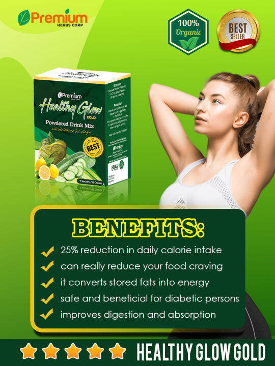 Original Healthy Glow Gold Fiber Powder Juice Drink with Stevia L