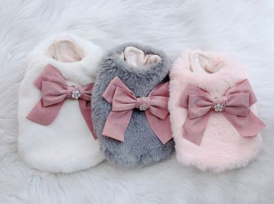 Dogs and Cats Dress Vest Faux Fur&amp;Bow Design Pet Puppy Coat Jacket Winter Clothing Outfit Dresses