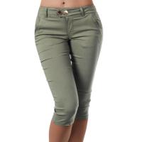 M - 4XL Women Pencil Pants Solid Color Pocket Button Skinny Calf Length Summer Slim-fitting Stretchy Ladies Capri Pants