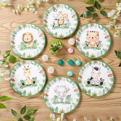 ┅♤ Jungle Animals Disposable Tableware Wild One 1st Birthday Party Decor Kids Paper Plates Jungle Safari Birthday Party Suppiles