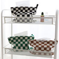 Checkerboard Knitted Tissue Box Holder Home Car Napkin Paper Case Living Room Decoration Nordic Checkered Tissue Paper Bag