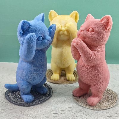 Cute Standing Cat Candle Silicone Mold Gypsum form Carving Art Aromatherapy Plaster Home Decoration Mold Gift Handmade