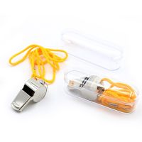 600pcs/lot Stainless Steel Whistle With Rope Keychain Custom Gift Sports Whistles With Transparent Box Survival kits